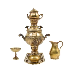 Antique Brass Samovar Set - Elegant Handmade Tea Brewer with Tray